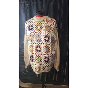 Listicle Crochet Granny Square Sweater Cream Multi‎ Color Size Medium